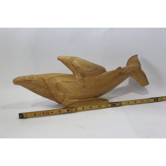 Wooden Whale, Mother and Baby, Hand Carved, Statue, Figure, Sculpture, Art, FLAW - Picture 3 of 4